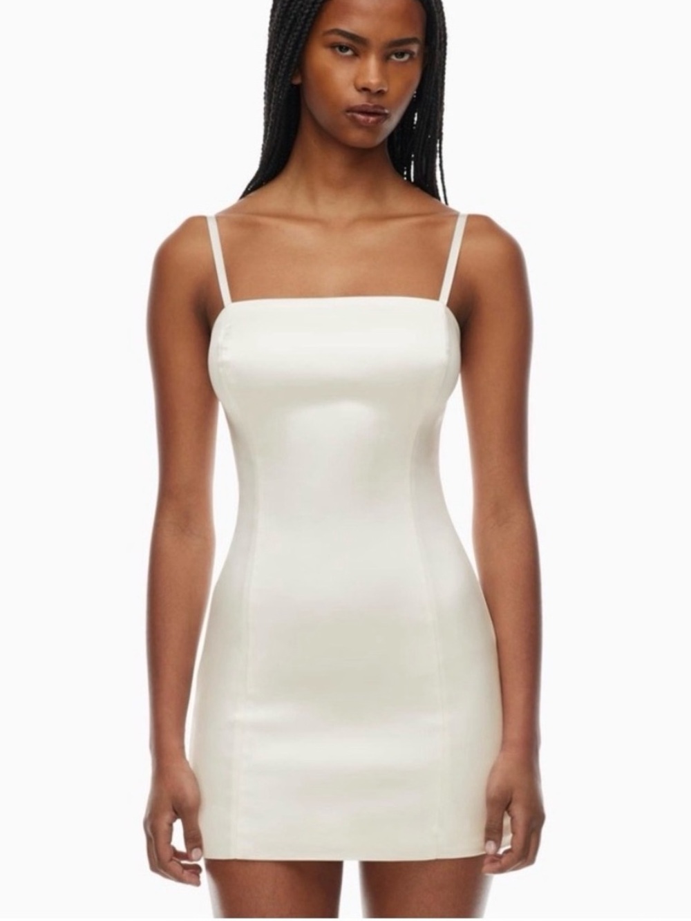 NWT Aritzia TÉN Shimmer Satin Mini Dress Light Birch Size 0 Bodycon